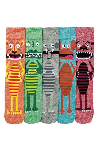 Multi Stripe Animal Socks Five Pack